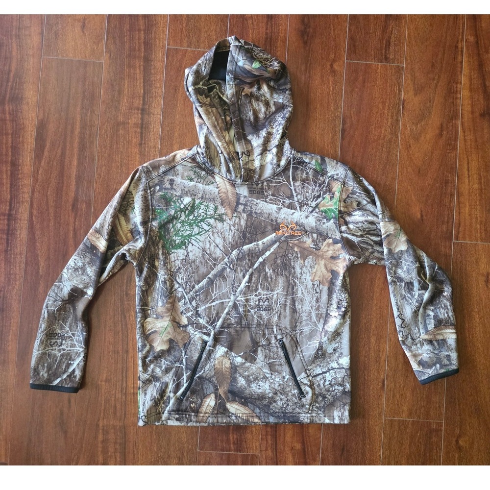 Realtree Edge Camo Hoodie Kids Large 10-12 Zippered Pocket Pullover Sweatshirt